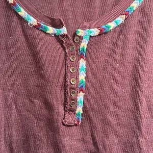 We The Free Wine Rainbow Knit Blouse Top Long Sleeve Thin Sweater large thumbnail 4