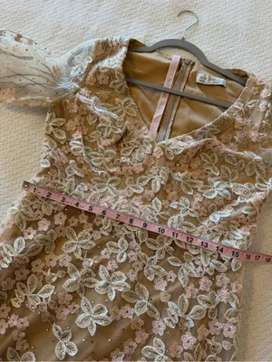 Mac Duggal Floral V Neck Long Sleeve Trumpet Gown 10 NEW Ivory Nude thumbnail 8