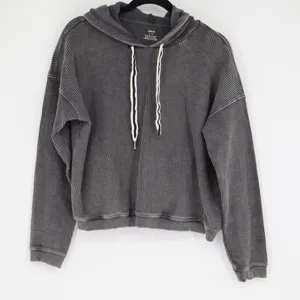 Aerie Women's Ribbed Cropped Hoodie Charcoal Gray Size Small Oversized Casual thumbnail 1