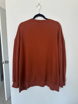 Sweatshirt Size XL Rust Orange V-Neck Long Sleeve Oversized Pullover thumbnail 4