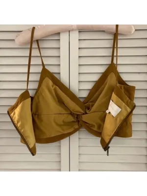 Michelle Mason Suede Twist Crop Top in Mustard Size 0 thumbnail 10