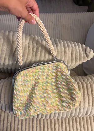 Vintage 1950s beaded reversible clutch MCM seed bead evening bag thumbnail 1