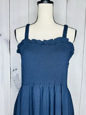 Davi & Dani Maxi Dress Sz L Navy Open Back Ladder Strap Smocked Front Sleeveless thumbnail 2