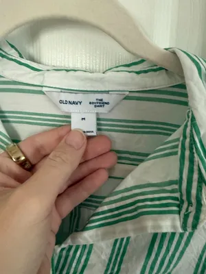 Old Navy Green Striped Boyfriend Shirt thumbnail 3