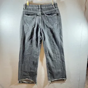 845‎ | Y2K Gray Wide Leg Jeans White Tribal Embroidered Graphic Raw Hem Size 31 thumbnail 2