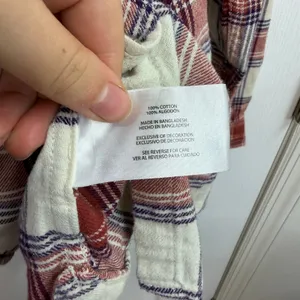 GAP pink orange plaid button down‎ long sleeve collared flannel shirt casual M thumbnail 5