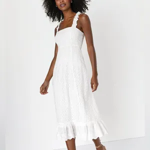 Lulu's Sincere Sweetheart White Cream Eyelet Lace Ruffled Midi Dress Size Medium thumbnail 3
