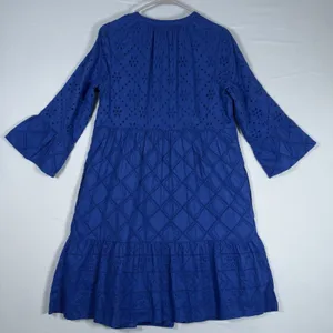 J Jill Size-S‎ Eyelet Tiered Dress Royal Blue Cotton Amalfi Coastal Boho thumbnail 5