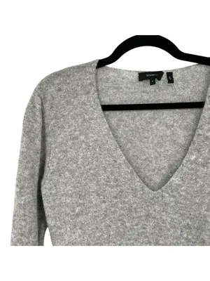 Theory Adrianna RL 100% Cashmere V-Neck Sweater Gray Size Small Quiet Luxury thumbnail 3