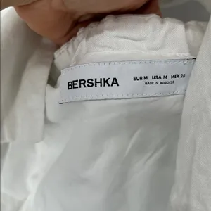 Bershka Linen Blend Halter Crop Top Button Front White Size M thumbnail 4