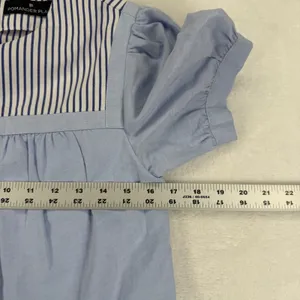 Pomander Place Womens Blue Striped‎ Tiered Babydoll Dress XS Cotton Colorblock thumbnail 3