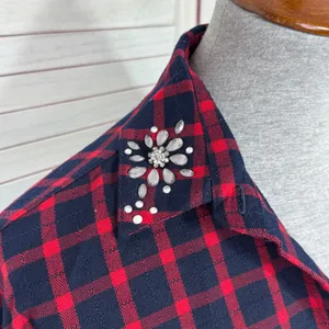 Zara Plaid Beaded Collar Oversized Pullover‎ Tunic Shirt Dress Red Blue XS thumbnail 7