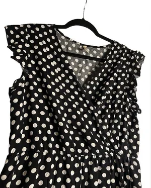 GRECERELLE Polka Dot High Low Faux Wrap Flowy High Low Maxi Dress Black White XL thumbnail 2