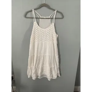 Maurices Women Dress White Crochet Lace Tiered Sleeveless Sun Dress Size Large thumbnail 2