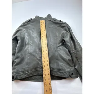 Banana Republic 100% Leather Women S Green Soft Jacket Moto Discolored thumbnail 8