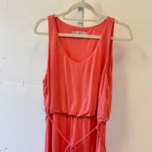 LOFT Peach Sleeveless Drawstring Waist Ruffle Hem Dress Coral Pink Sz Large Soft thumbnail 3