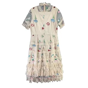 Cottagecore‎ Lace Tiered Midi Dress Embroidered Floral Prairie Fairy 2extremz L thumbnail 4