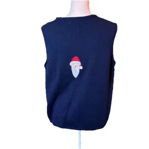 Timberlea Christmas Sweater Vest Womens L Navy‎ Santa Snowflake Zip Up thumbnail 2