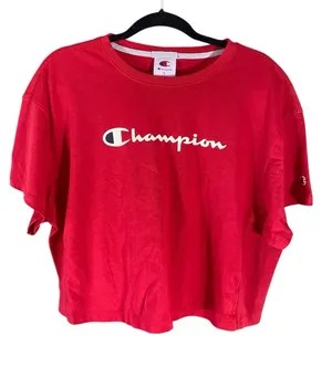 Champion Cropped Tee L Red Logo Graphic Athletic Short Sleeve Shirt thumbnail 1