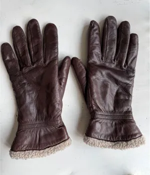 ciré Large Brown Leather Gloves with Sherpa Lining thumbnail 1