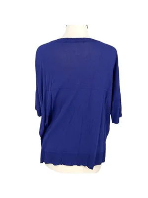 Wilfred Blue Knit Short Sleeve Side Slit Top Size Large Minimalist Casual Chic thumbnail 6
