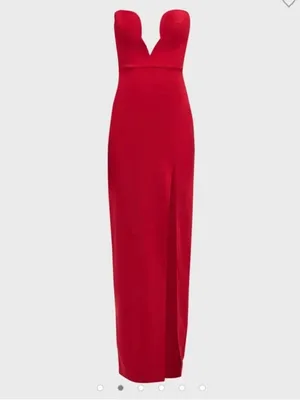 Aidan Mattox Strapless Maxi Dress 4 Red Plunge Neckline Slit Gown Sweetheart thumbnail 2