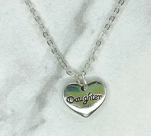 Silver Tone Daughter Heart Pendant Chain Link Necklace thumbnail 2