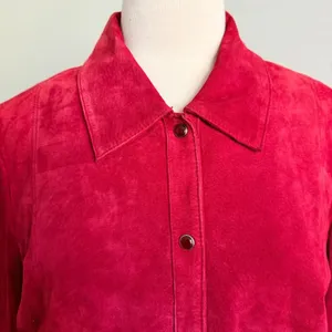 Investments Leather Suede Shacket Sz Lg Red Blazer Business Casual Gorpcore thumbnail 4