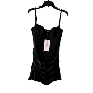 Oh Polly Lovella Draped Corset Mini Dress in Black Size 6 New thumbnail 4