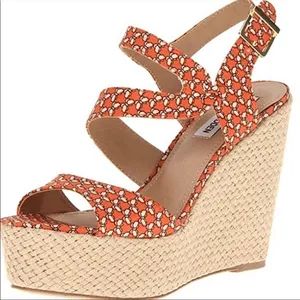 Steve Madden Jenny Printed Espadrille Wedge Sandal in‎ Orange Size 7.5 thumbnail 1