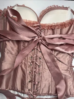 Women's Satin Lace-Up Bustier Corset Dusty Rose M bow tie sexy feminine lace thumbnail 3