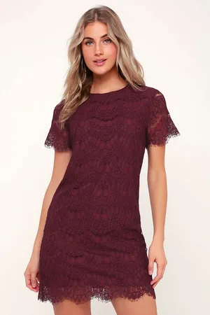 New Lulus Take Me to Brunch Burgundy Lace Shift Dress Size Medium/XL MSRP $49 thumbnail 3