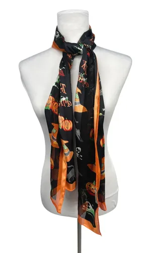 Christopher & Banks Scarf Women Black Halloween Pumpkin Ghost Cat Fall Teacher thumbnail 1