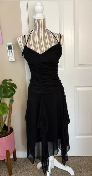 Trixxi Black Ruched whismy goth med flowy witchy dress punk casual dark academia thumbnail 1