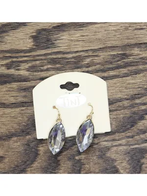 NWT Tint Fashion Teardrop Rhinestone Dangly Drop Earrings Gold / Clear 1.5" thumbnail 3