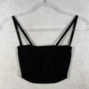 Urban Outfitters Black Ribbed Bustier Crop Top Sweetheart Double Strap Small thumbnail 8
