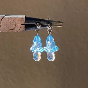 quality Czech glass beads & German acrylic flower beads cute fairy cottage style dangle earrings💐🩵 thumbnail 6