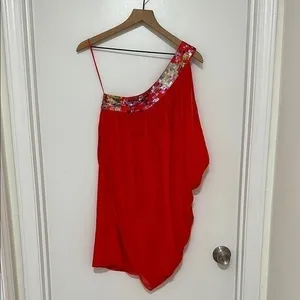 TRINA TURK | One-Shoulder‎ 100% Silk Fallyn Dress with Sequin Detail, Size 4 thumbnail 3