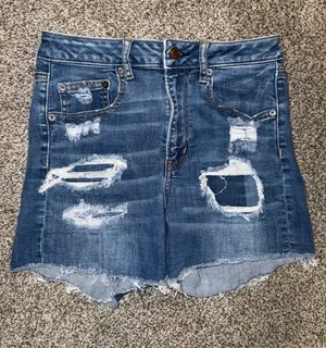 American Eagle Outfitters Women's Super Stretch High-Waisted Distressed Raw Hem Shortie Jean Shorts Size 6 thumbnail 1