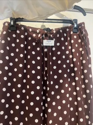 Polka Dot Wide-Leg linen blend Pants with off White Tank size medium. thumbnail 3