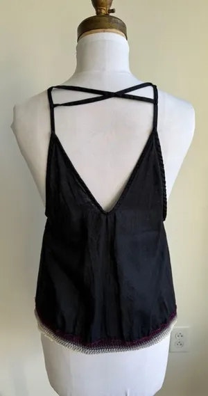 Free People Black Strappy Tank Top Crochet Accent Open Back thumbnail 1