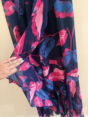 Express Off The Shoulder High Low Maxi Dress Size Small Vacation Tropical Flowy thumbnail 9