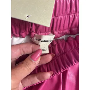 NWT ee:some Faux‎ Leather High Waisted Shorts Hot Pink Elastic Waist Size Large thumbnail 2