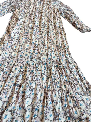 Z Supply Ivory Blue Floral Tiered Maxi Dress Long Sleeve Bohemian Small Women's thumbnail 12