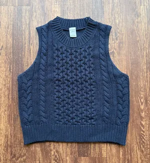 Women’s Navy Blue Melrose and Market Fisherman Knit Sweater Vest - Size S thumbnail 1
