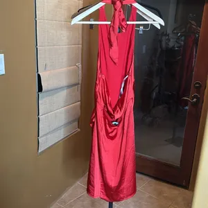 Lulu’s Want You By My Side Red Satin Twist-Back Halter Mini Dress Size Large thumbnail 7