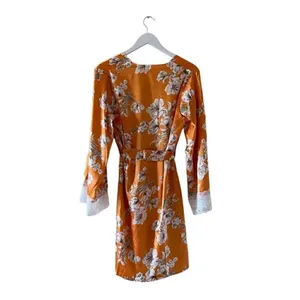 Bohemian Floral Print Pajama Set, Long Sleeve Robe With Belt Lace SZ M #1635 thumbnail 3