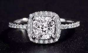 White Gold Plated Silver Pave Princess Cubic Zirconia Engagement thumbnail 1
