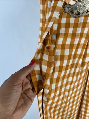 Uterqüe Mustard Gingham Maxi‎ Dress Orange thumbnail 8