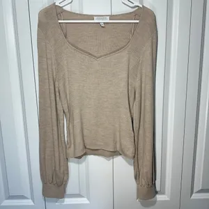 & Other Stories Sweater Womens L Beige Wool Cotton Sweetheart Puff Sleeve Knit thumbnail 2